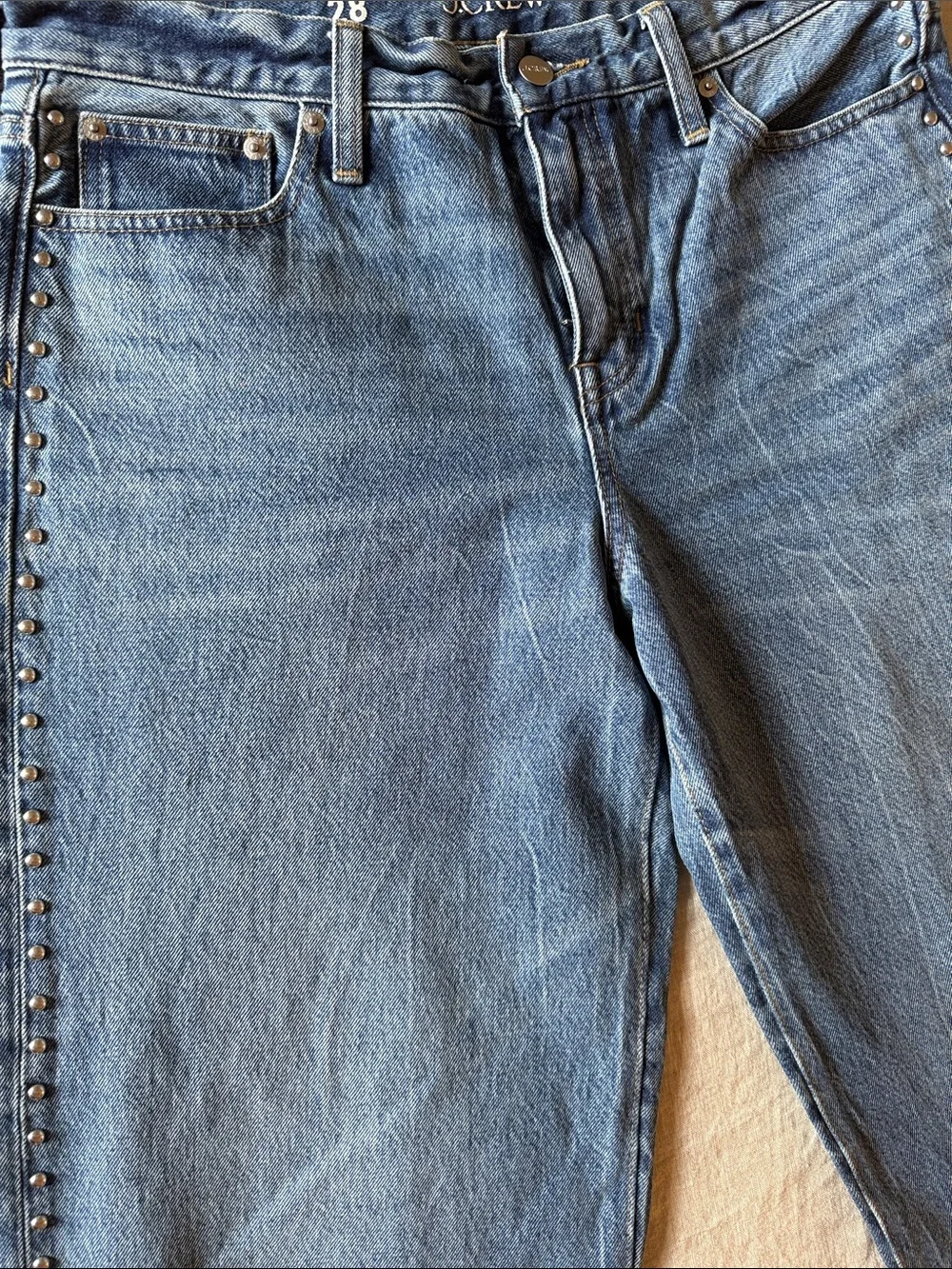 J. Crew Denim Flare Jeans with Side Stud Trim in Medium Blue